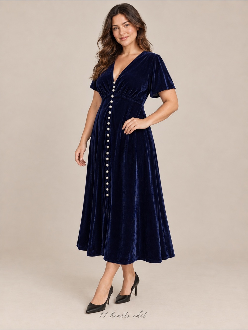 THE KOOPLES Navy Velvet Jeweled Button Midi Dress Size 3 Large NWT
